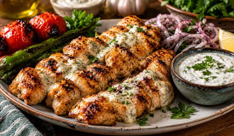 طرز پخت جوجه کباب با سس سیر